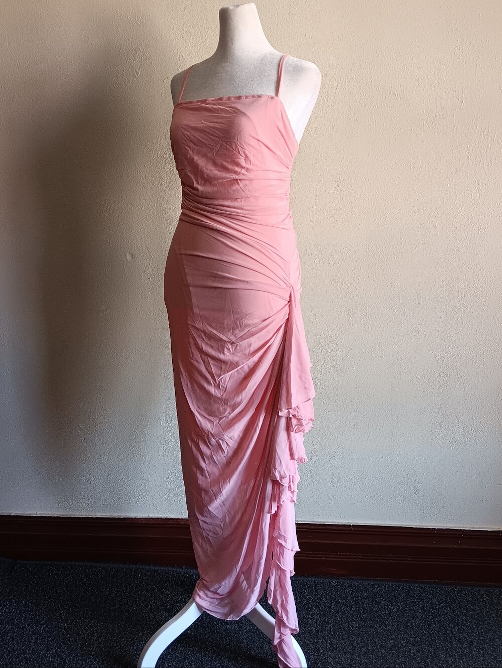 Pink Fairy Ruched Adjustable Spaghetti Strap Slip On Maxi Midi Dress Shein Small - Picture 1 of 11